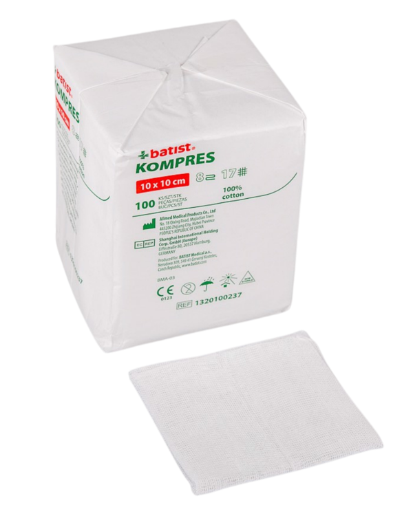 2680.png Kompres gazowy niejałowy BATIST 10 cm x 10 cm 100 szt.