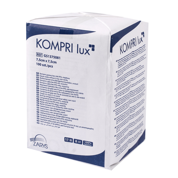 928.png Kompres gazowy niejałowy KOMPRI lux, 17N, 8W, 7,5x7,5cm (a'100 szt.)